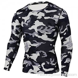 Mens Cool fit Long Sleeve Camo Compression Shirt for Workouts Grey Black B07QFKBTHS